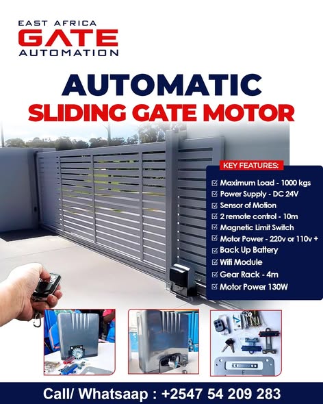 Automatic sliding gate motor kit with motor, remotes, keys and mounting plate